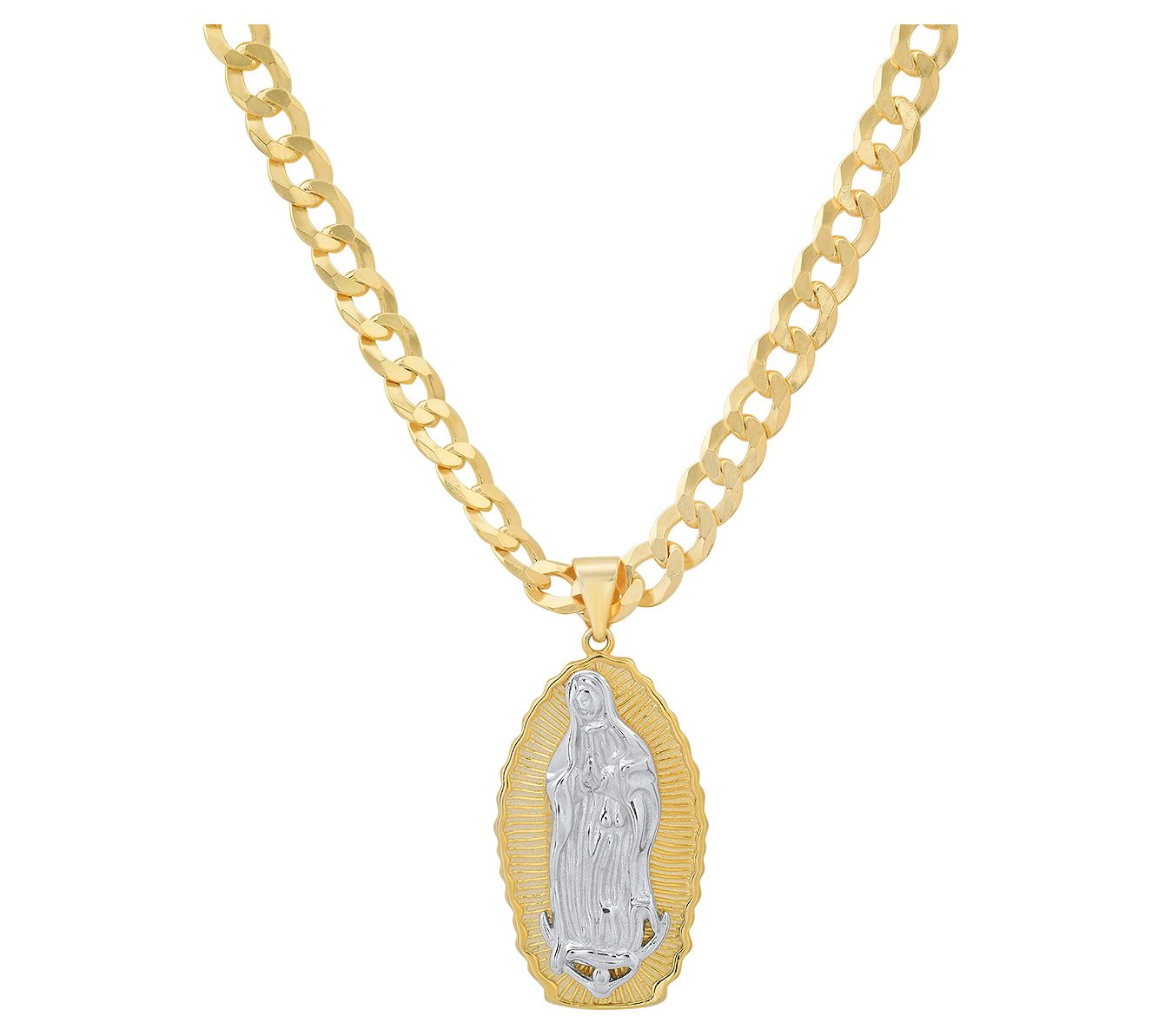 Silver Style Our Lady of Guadalupe Necklace, 14K Gold Plated