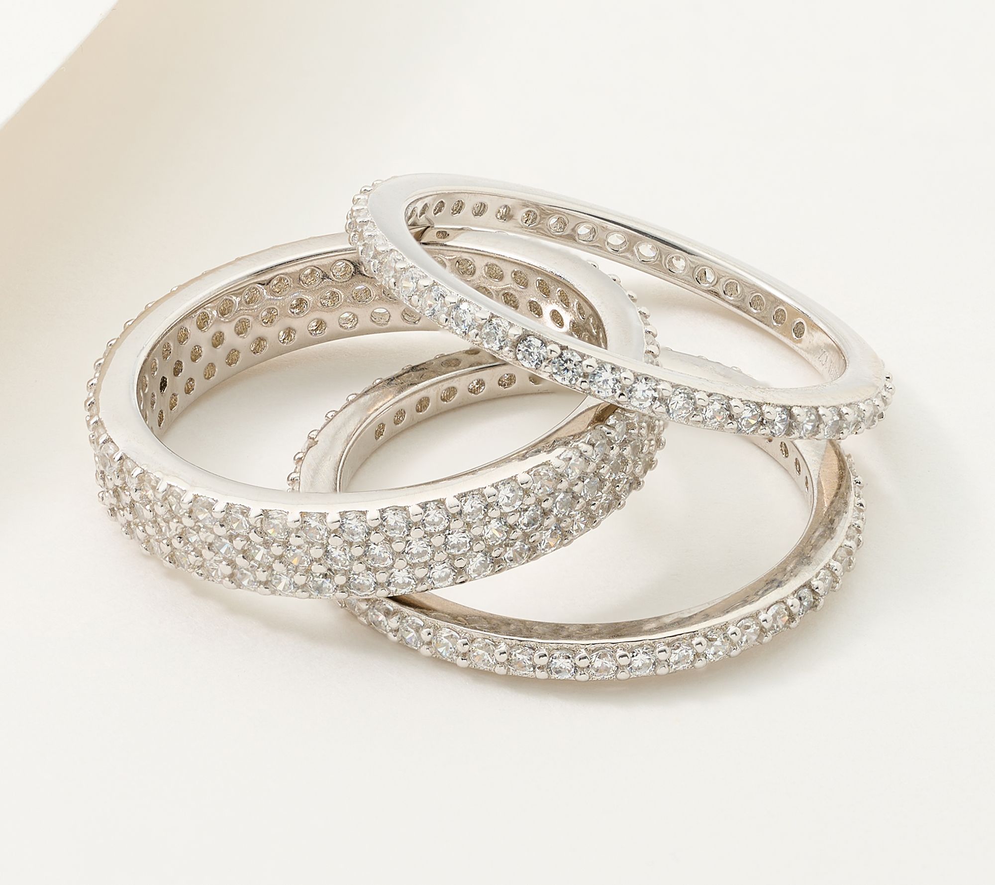 "As Is" Diamonique Set of 3 Round Cut Stack Ring Set, Sterl