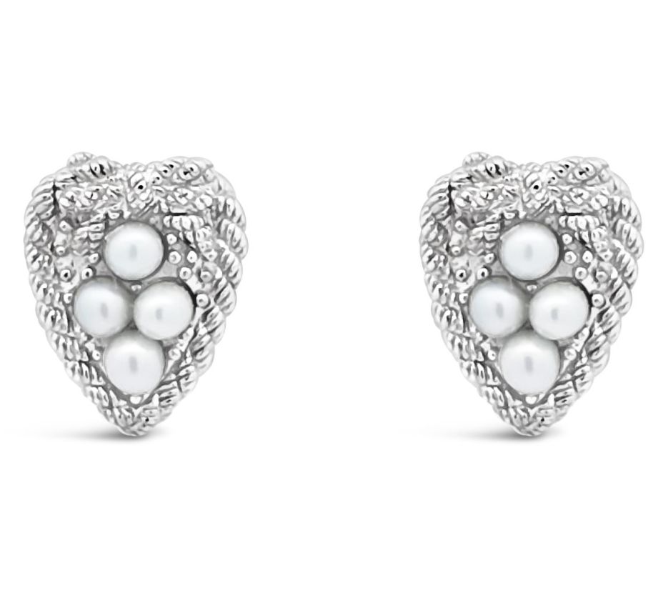 Goddaughters Sterling Cultured Pearl Love HeartStud Earrings
