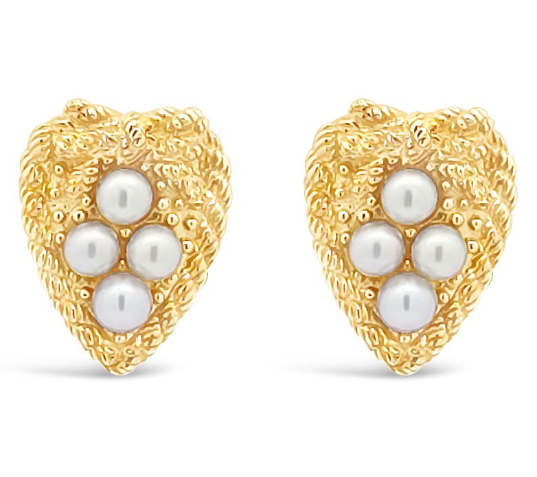 Goddaughters Sterling Cultured Pearl Love HeartStud Earrings