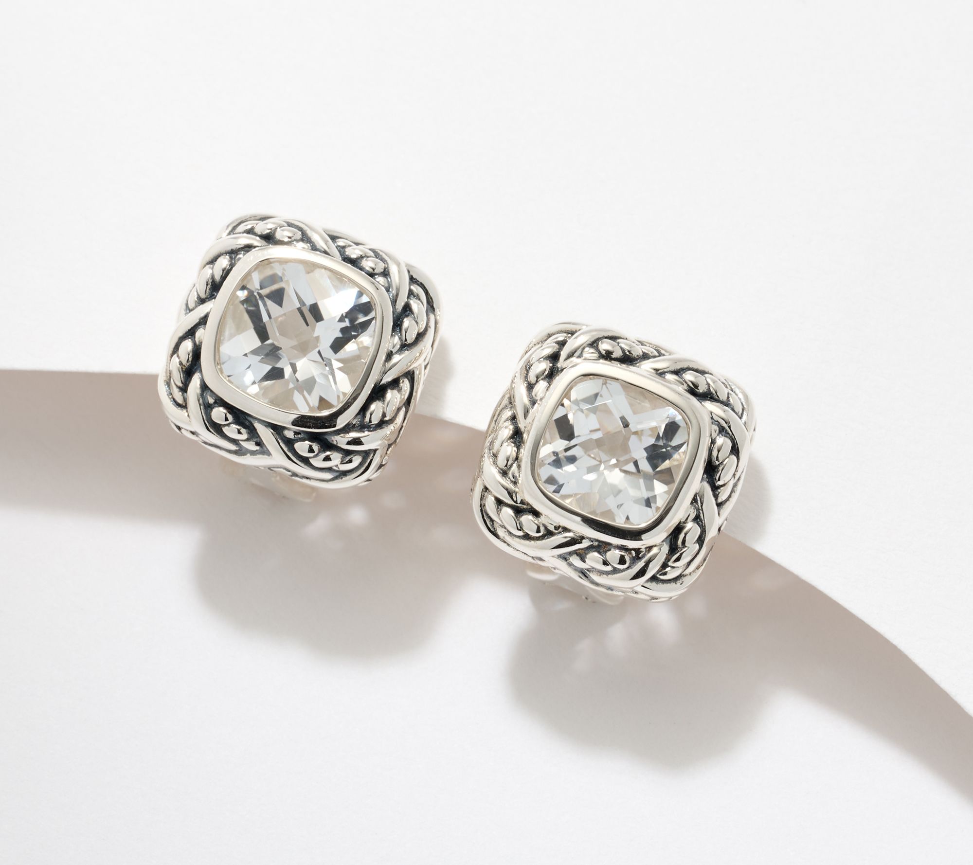 JAI Sterling Silver Faceted Cushion Gemstone Earrings