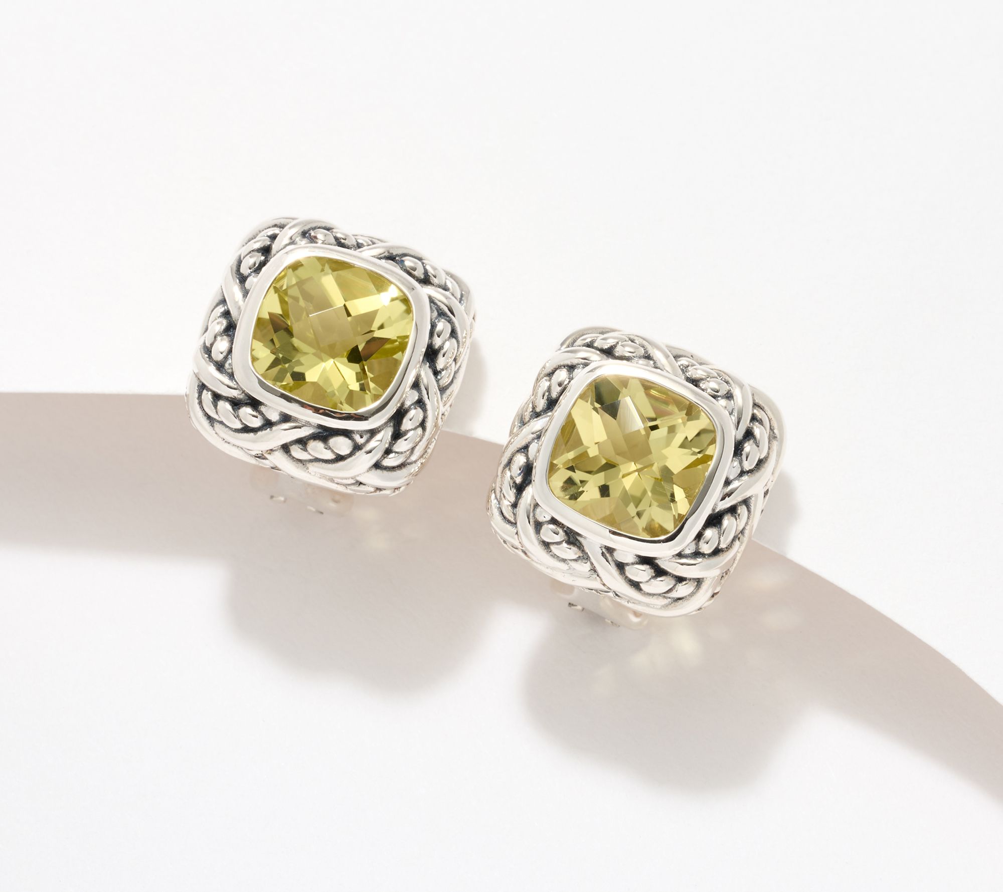 JAI Sterling Silver Faceted Cushion Gemstone Earrings