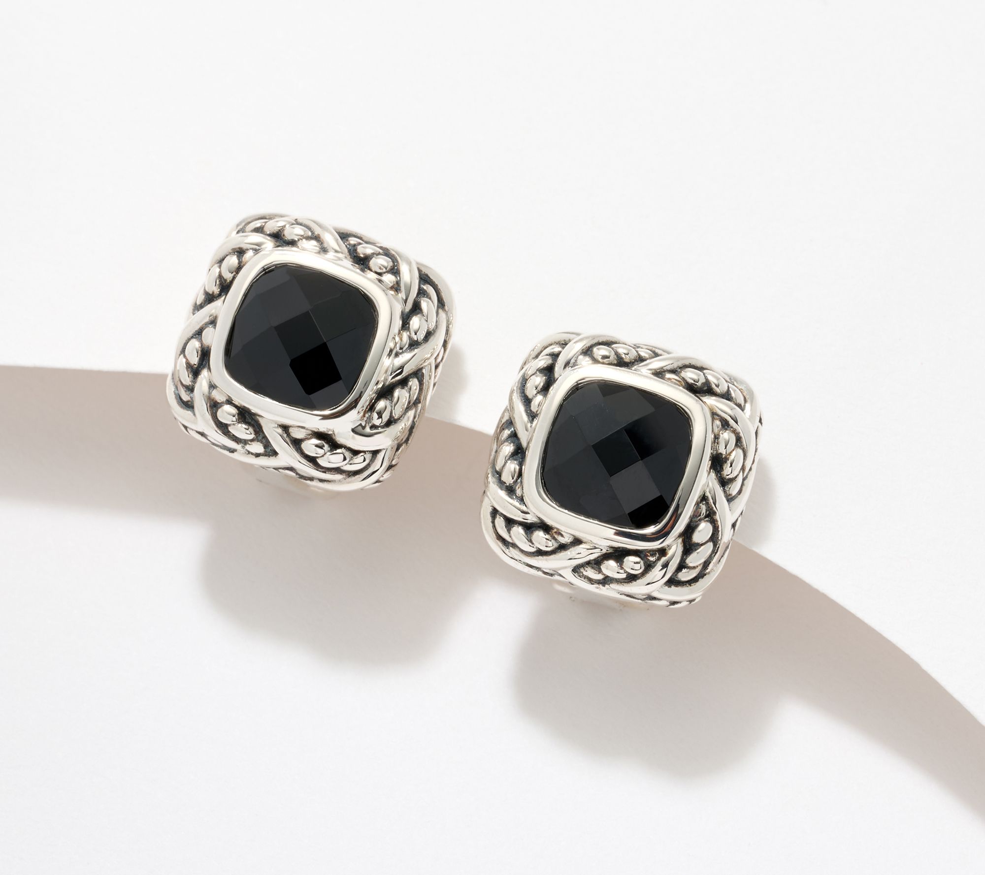 JAI Sterling Silver Faceted Cushion Gemstone Earrings