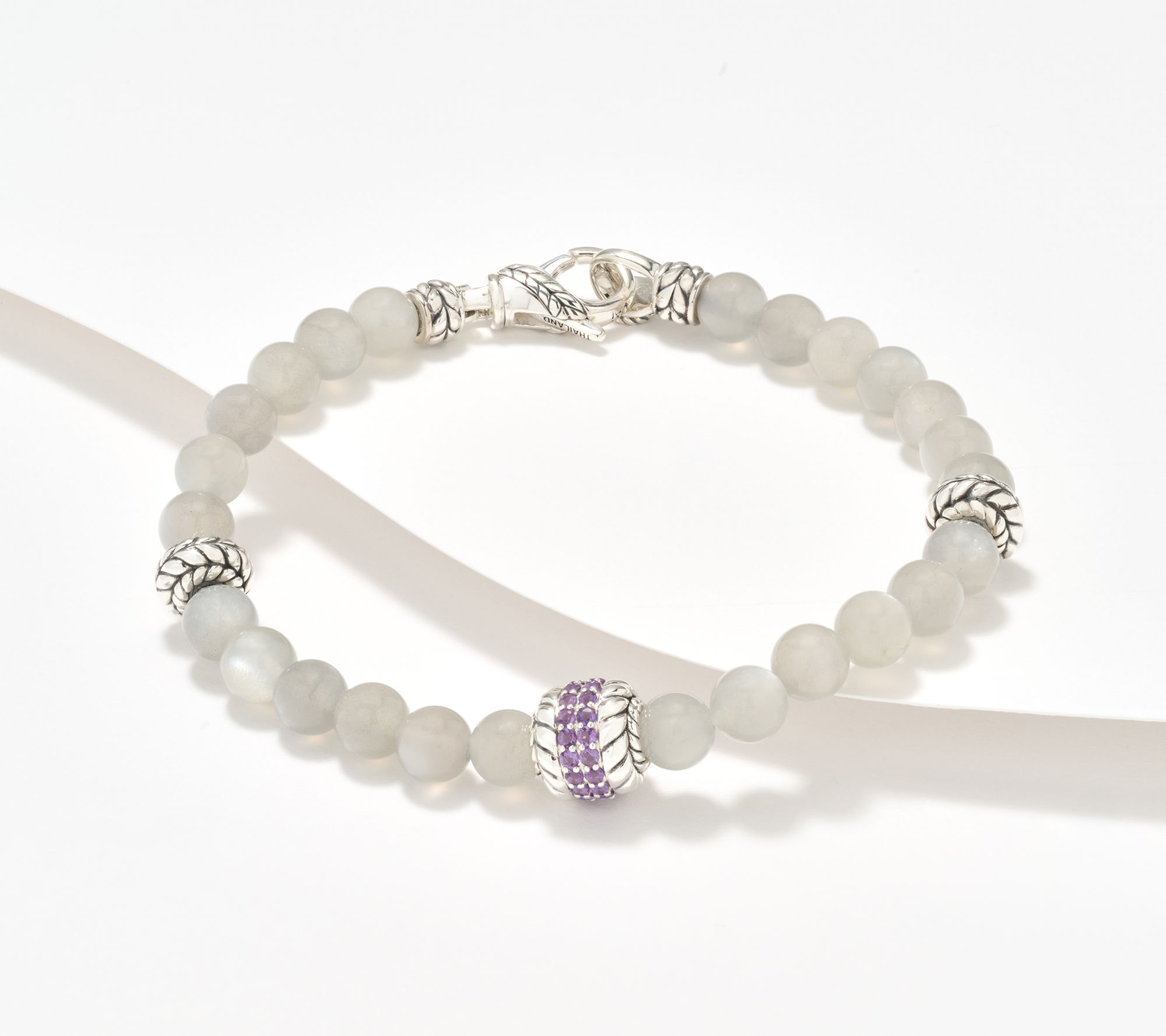 JAI Sterling Silver Moonstone & Pave Bracelet