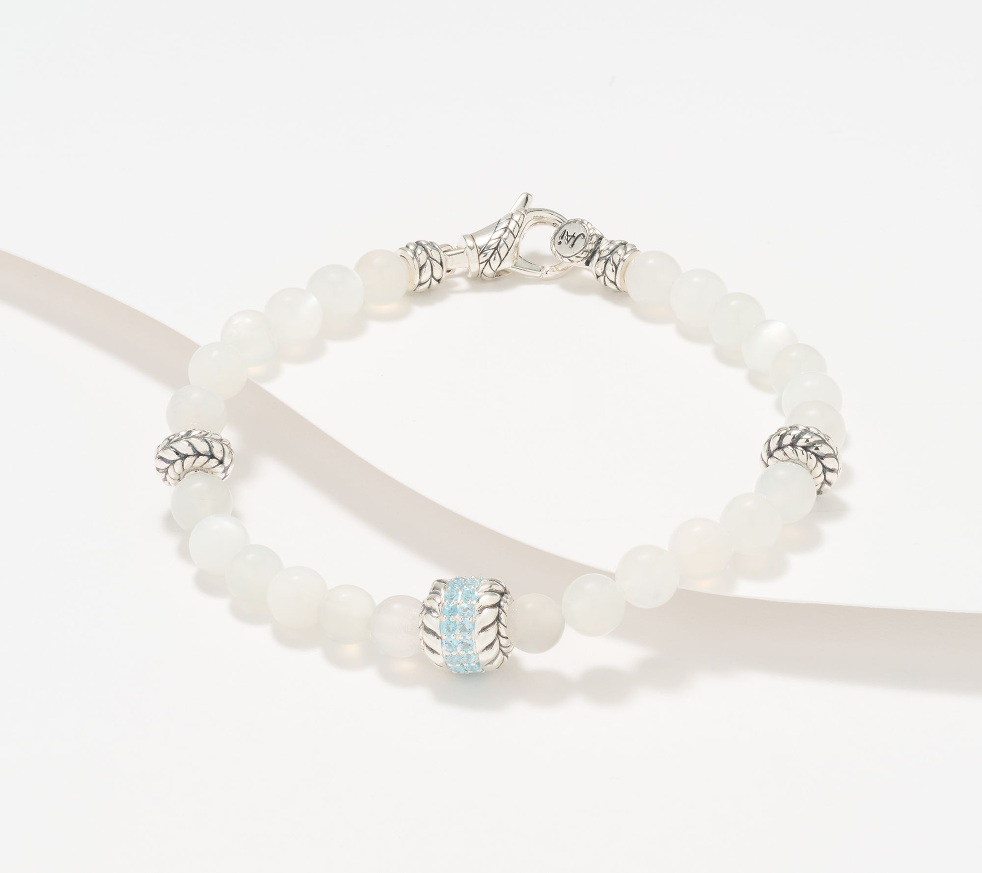 JAI Sterling Silver Moonstone & Pave Bracelet