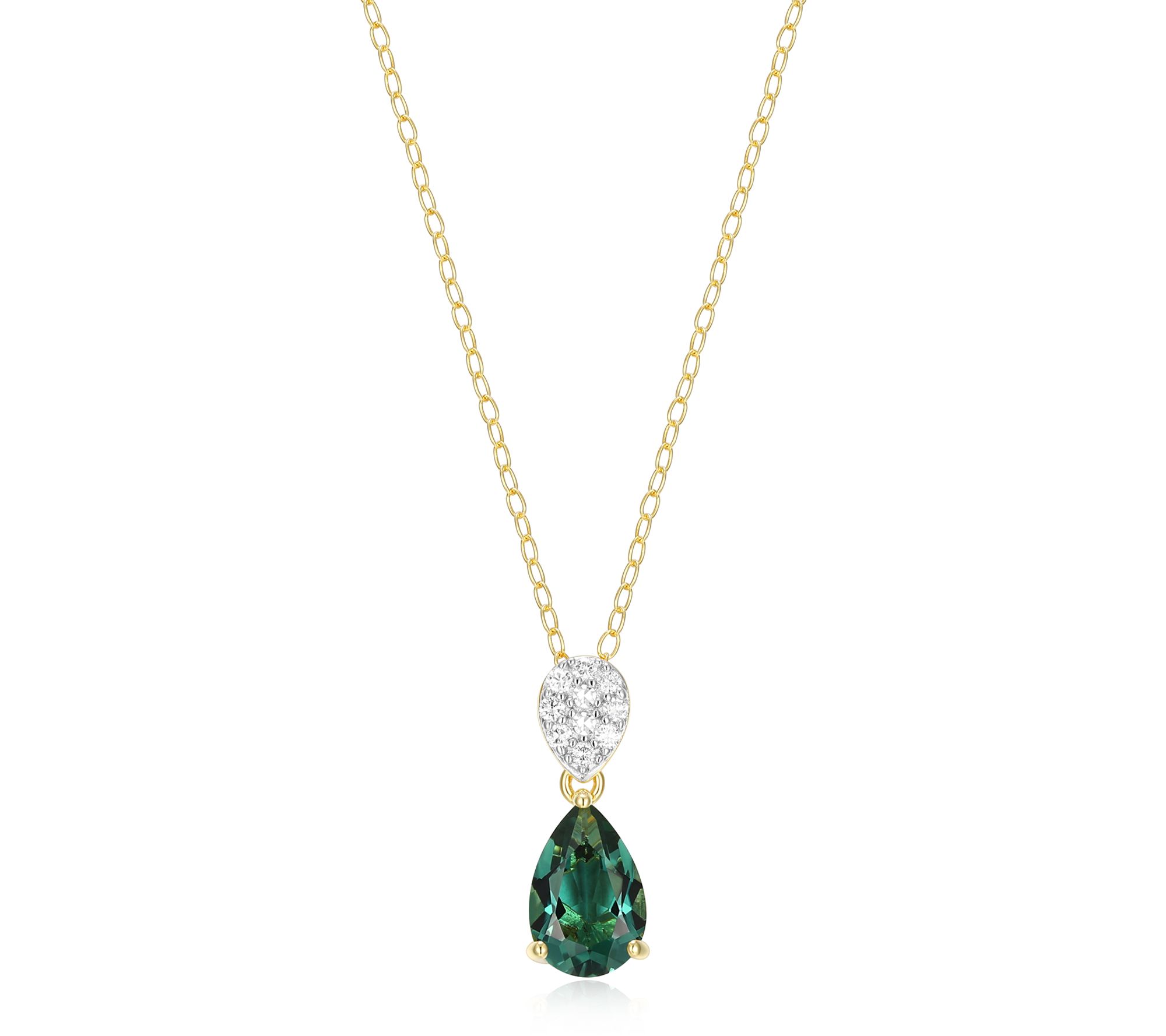 LuxLab Grown Pear Birthstone & Diamond Necklace, 18K Plated