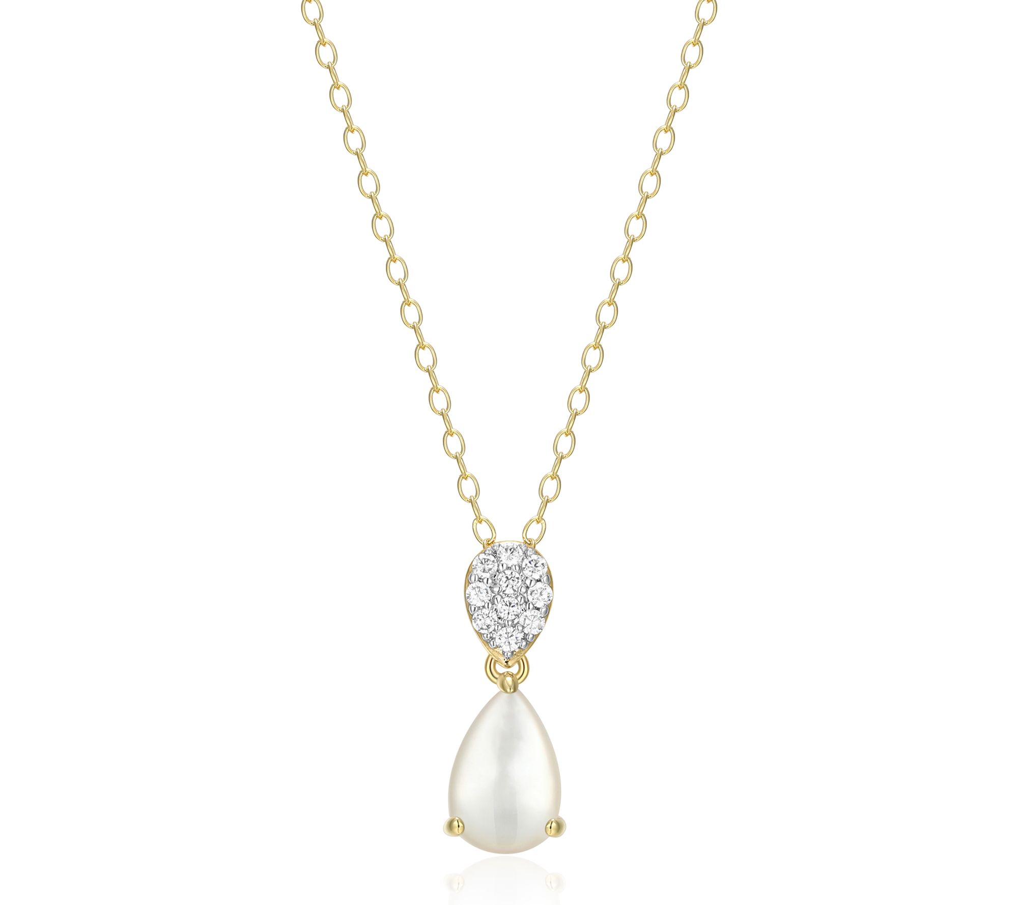 LuxLab Grown Pear Birthstone & Diamond Necklace, 18K Plated