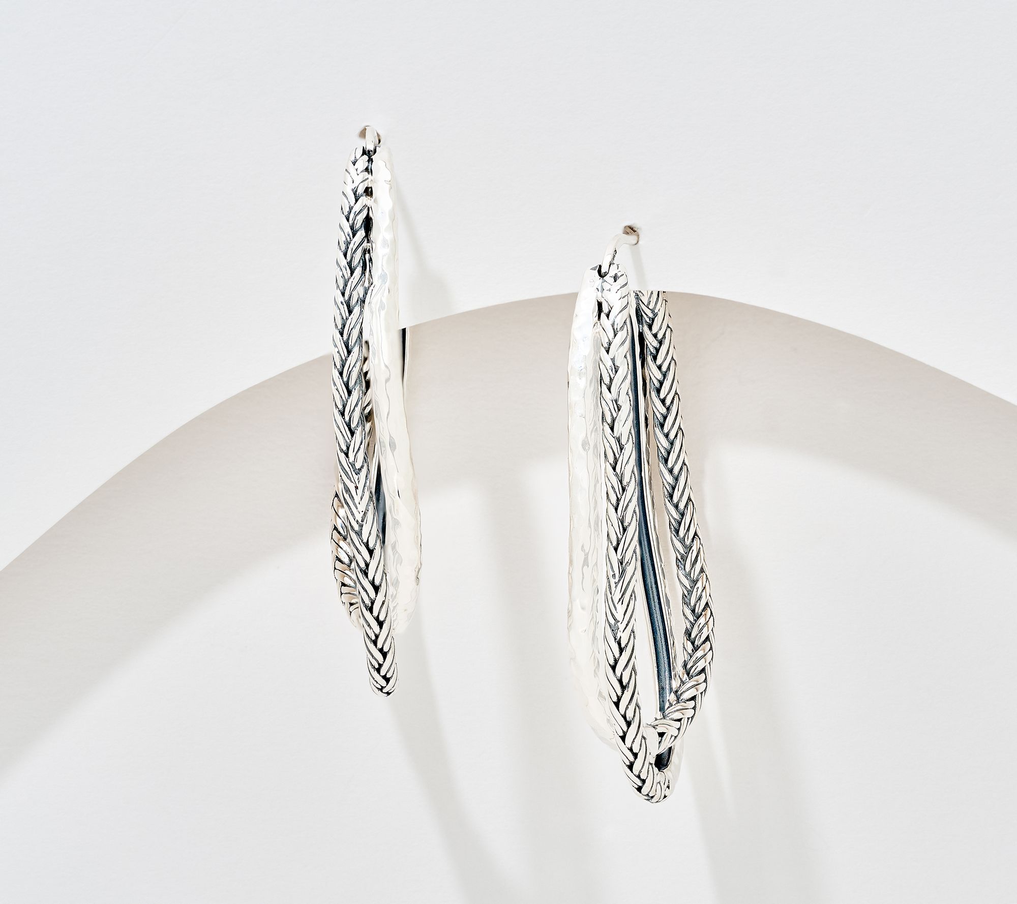 JAI Sterling Silver Legacy & Hammered 1-3/4" Hoop Earrings