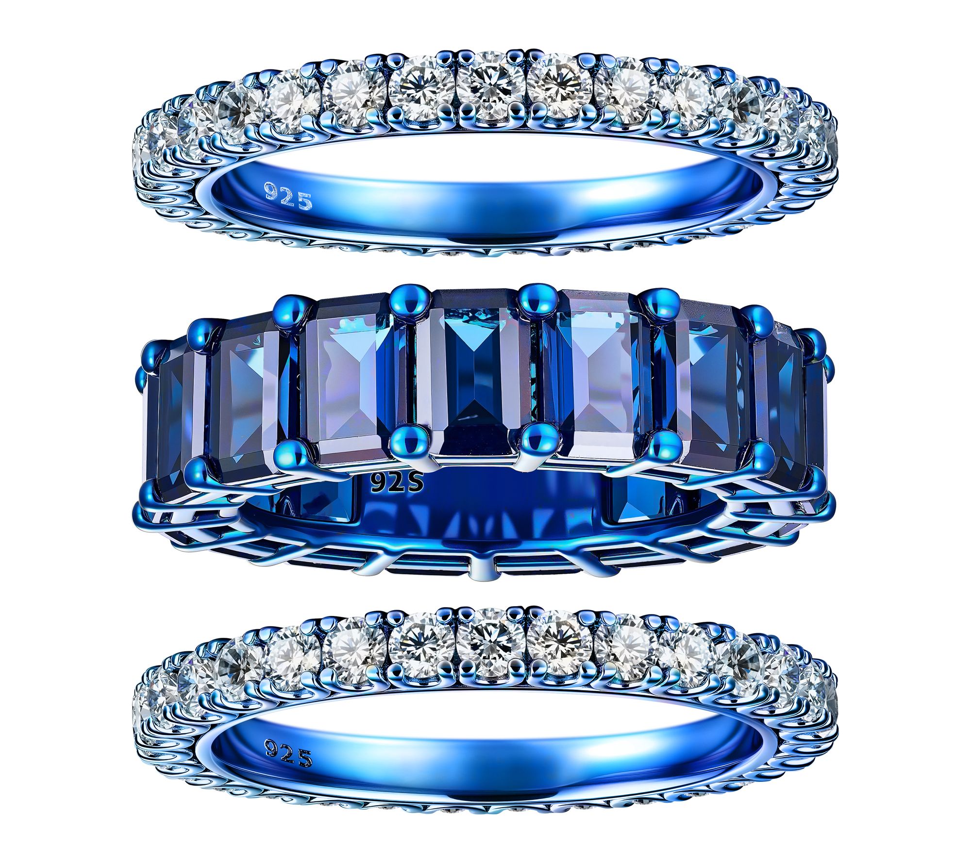 Diamonique x Jennifer Miller Set of 3 Blue Rings, Sterling