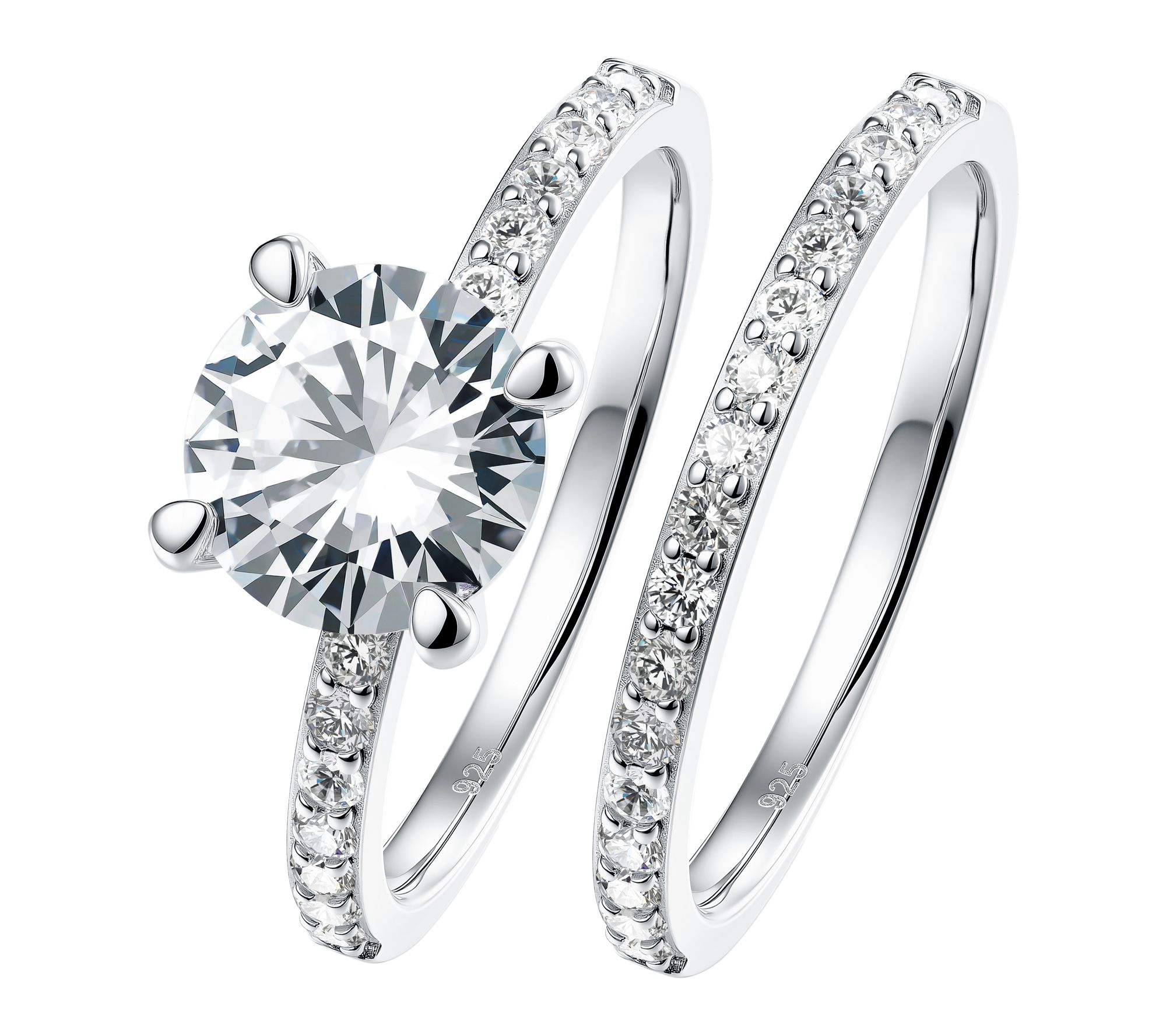 Diamonique 2.75 cttw Solitare w/ Eternity RingSet, Sterling