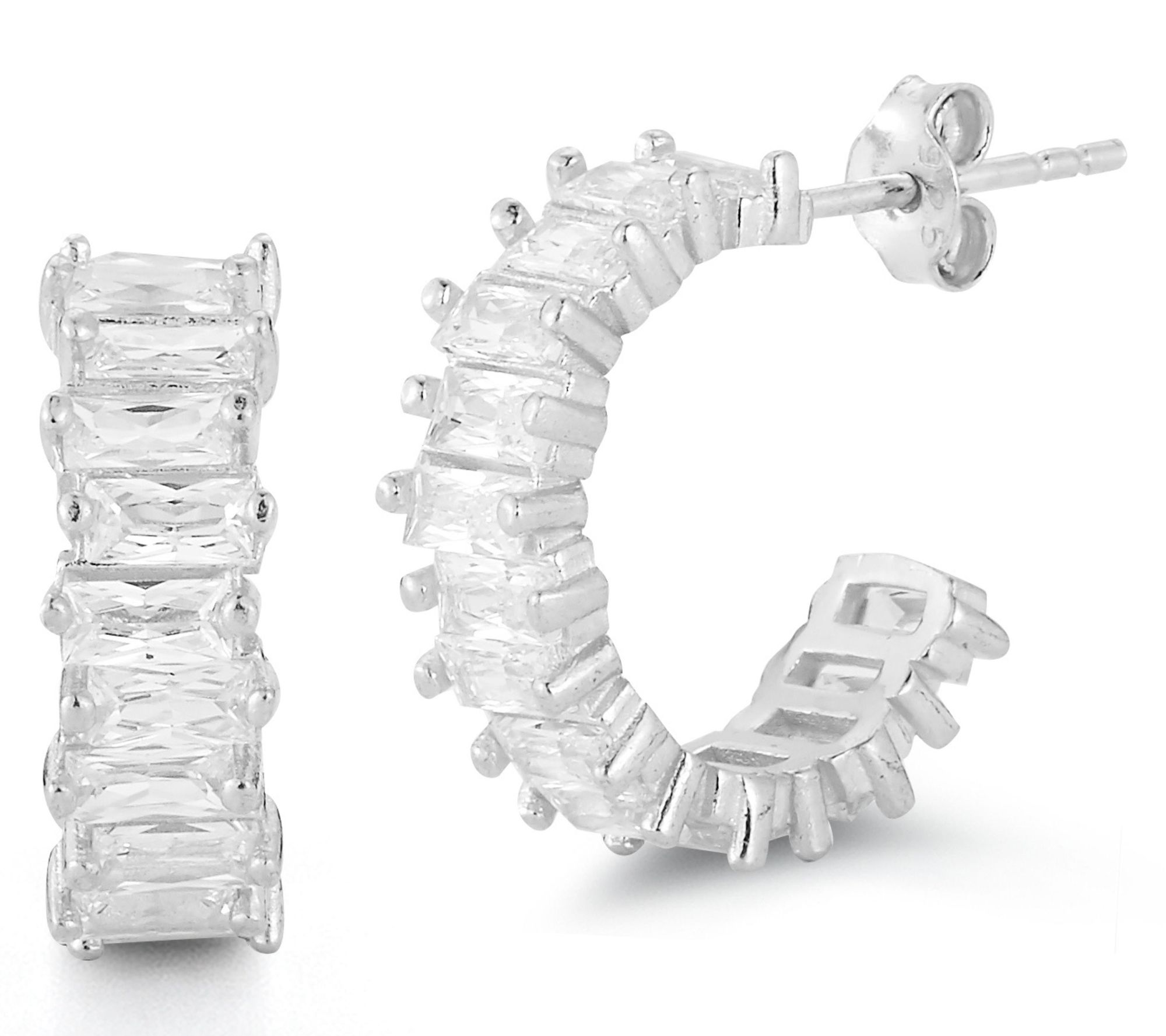 Sterlina Silver 5/8" Baguette Hoop Earrings, Sterling