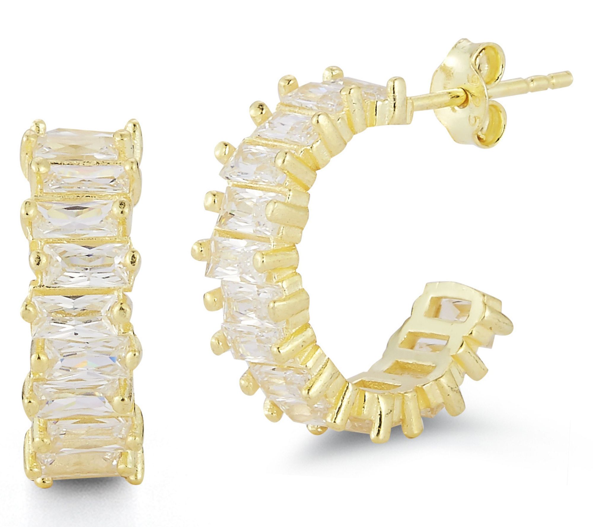 Sterlina Silver 5/8" Baguette Hoop Earrings, Sterling