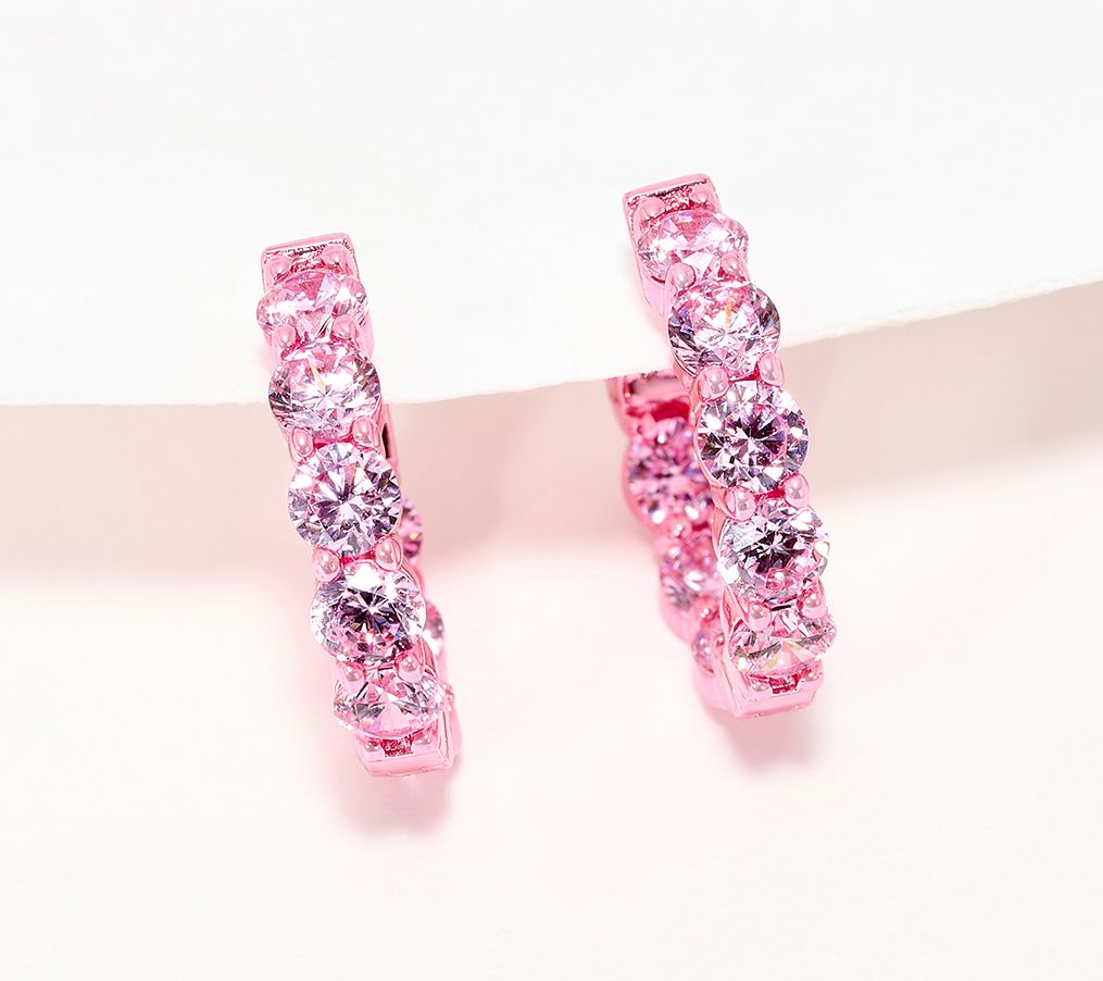  Diamonique x Jennifer Miller Pave Ecoat 1/2" Huggie Hoop Earrings, Sterl