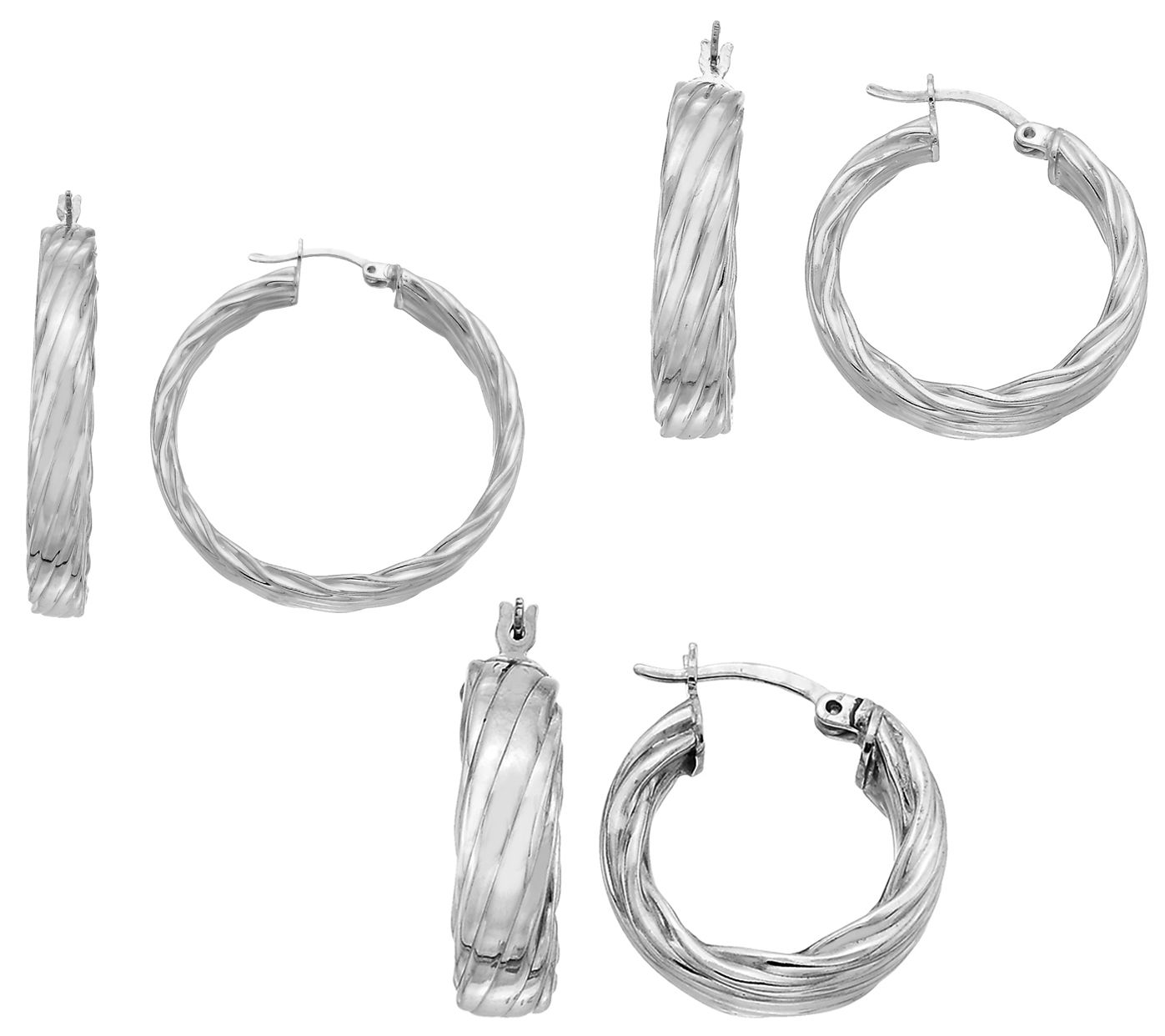 Silver Style Textured Hoop Earrings 3/4", 1", or 1.5"