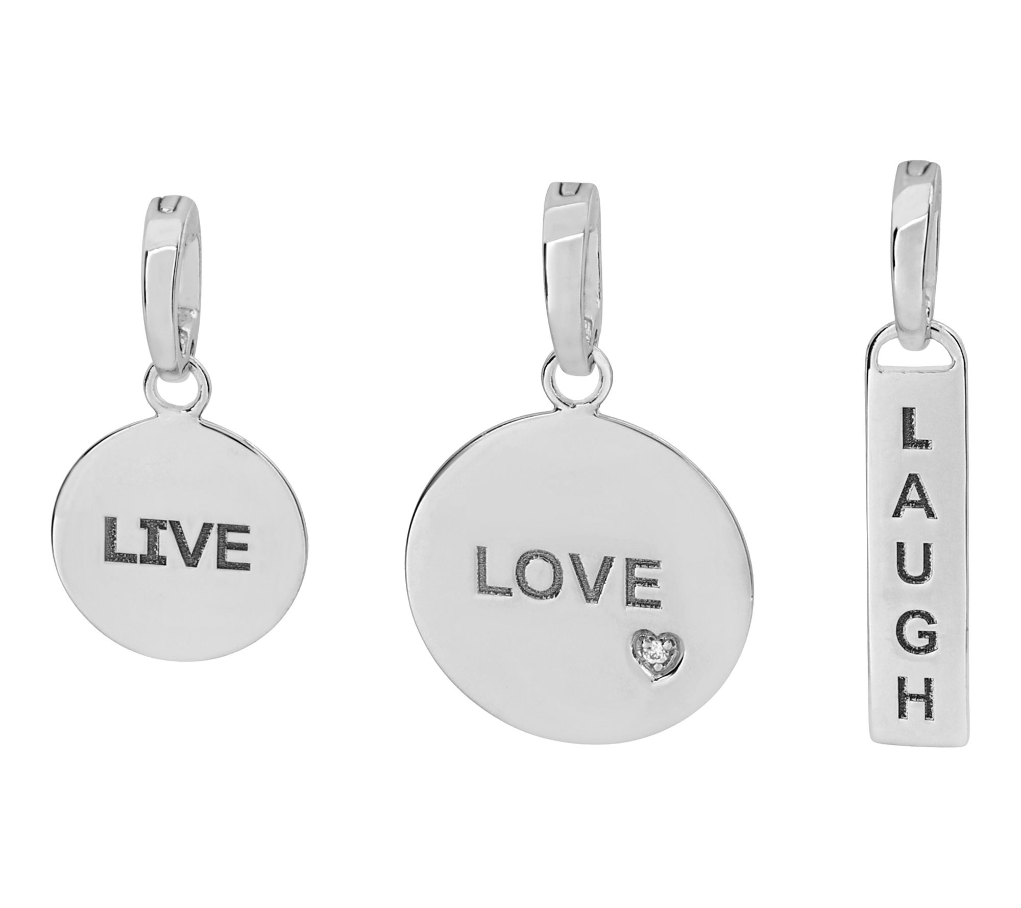 Diamonique Live, Laugh, Love Pendant Set, Sterling Silver