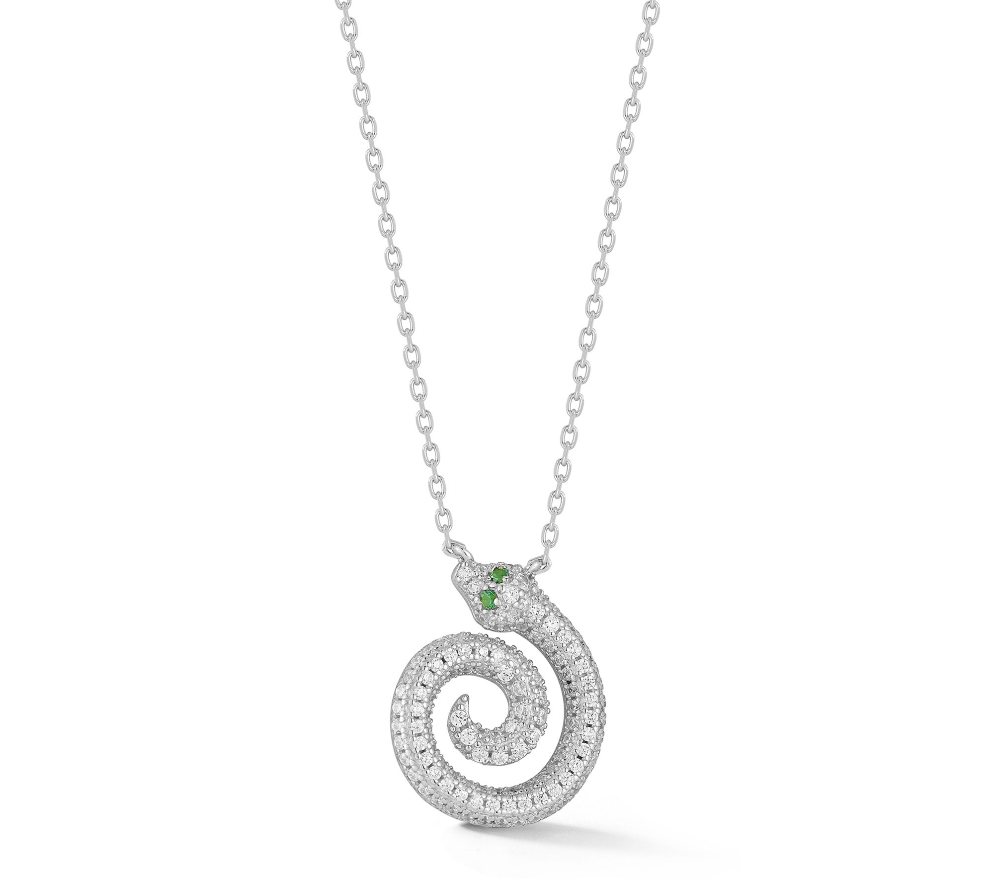 Sterlina Silver Pave Spiral Snake Necklace, Sterling