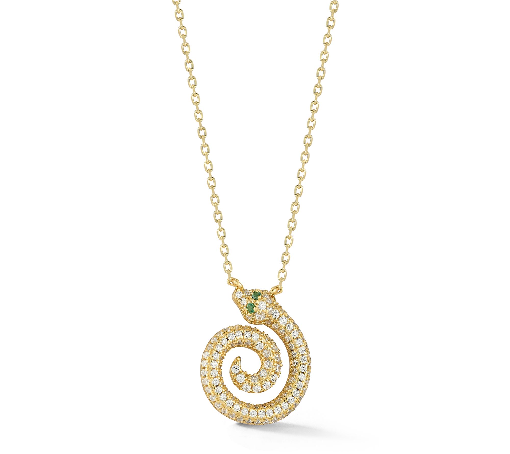 Sterlina Silver Pave Spiral Snake Necklace, Sterling