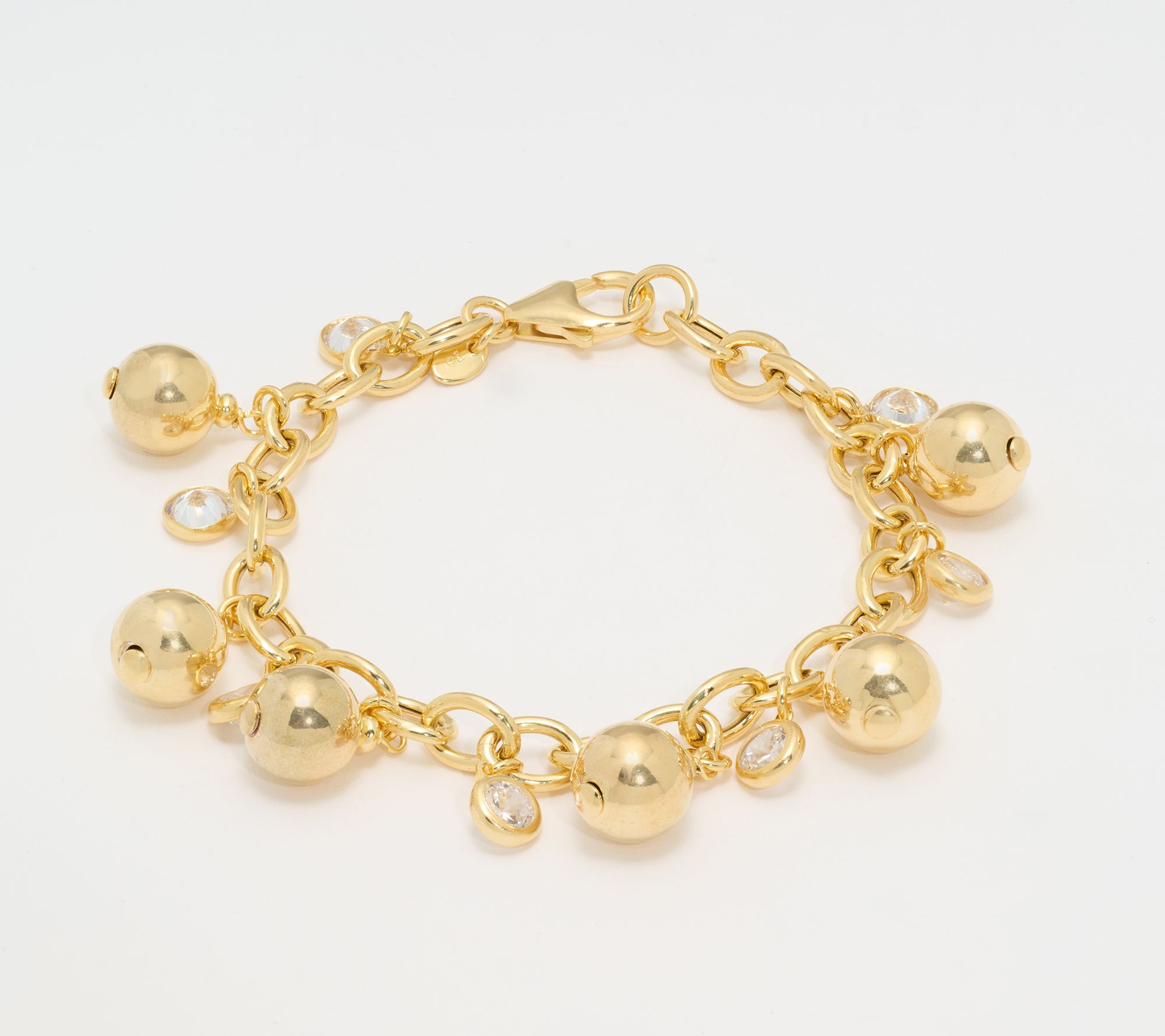  "As Is" Diamonique Italia Bead & Charm Rolo Bracelet, Sterl