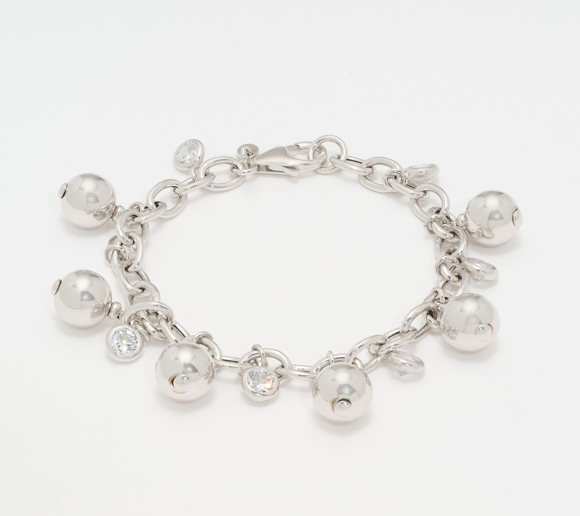 "As Is" Diamonique Italia Bead & Charm Rolo Bracelet, Sterl