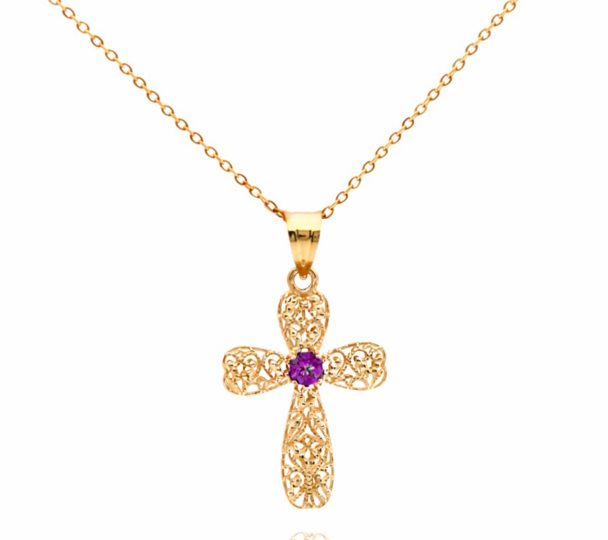 Adi Paz 14K Gold Lace Gemstone Cross Pendant w/Chain