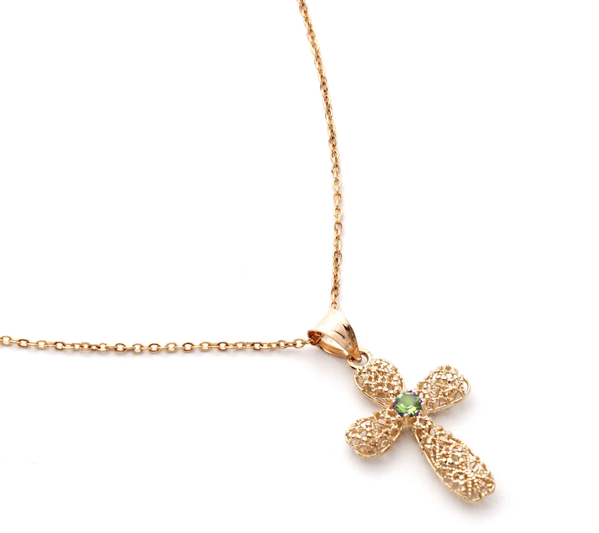 Adi Paz 14K Gold Lace Gemstone Cross Pendant w/Chain