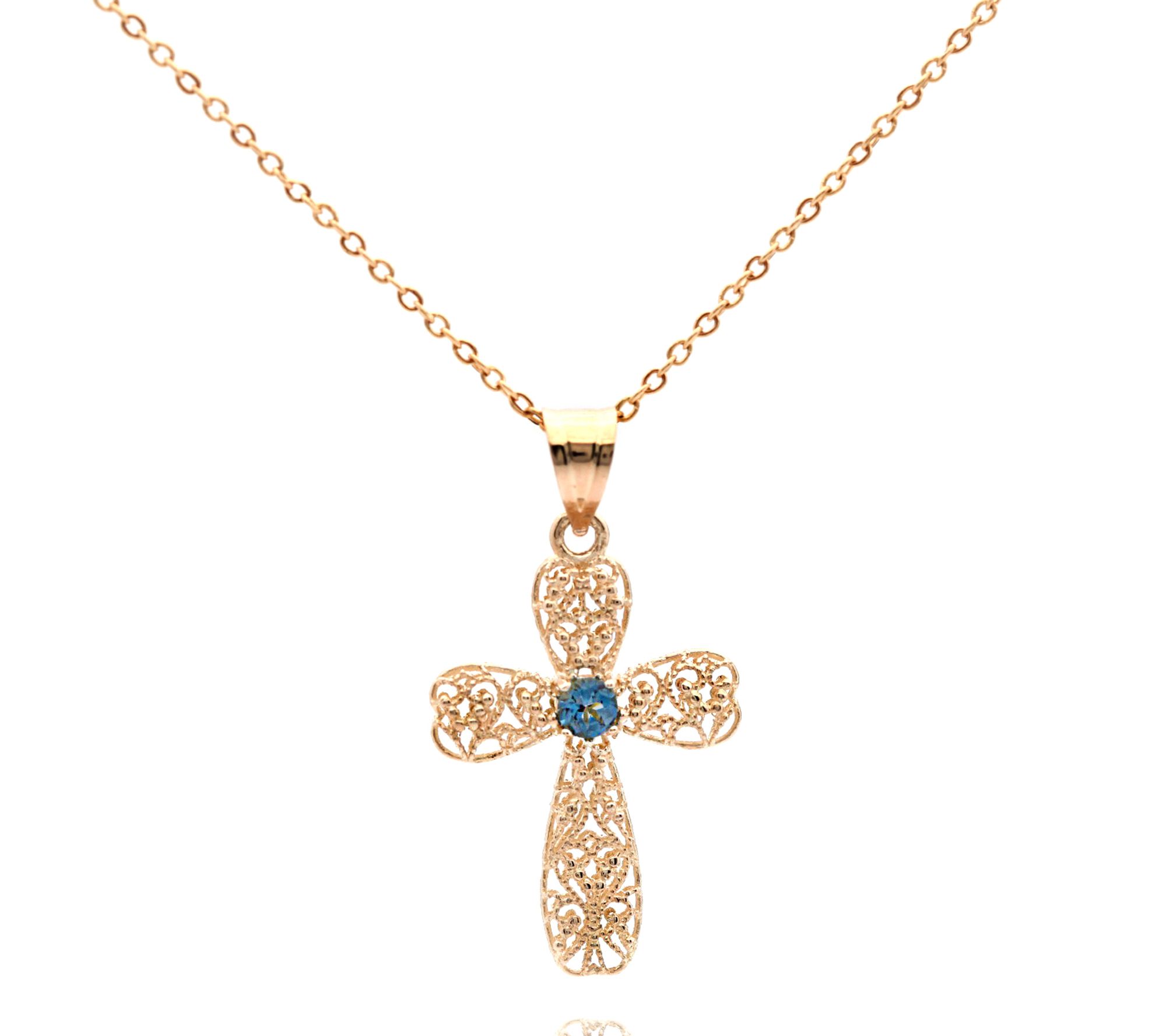 Adi Paz 14K Gold Lace Gemstone Cross Pendant w/  Chain