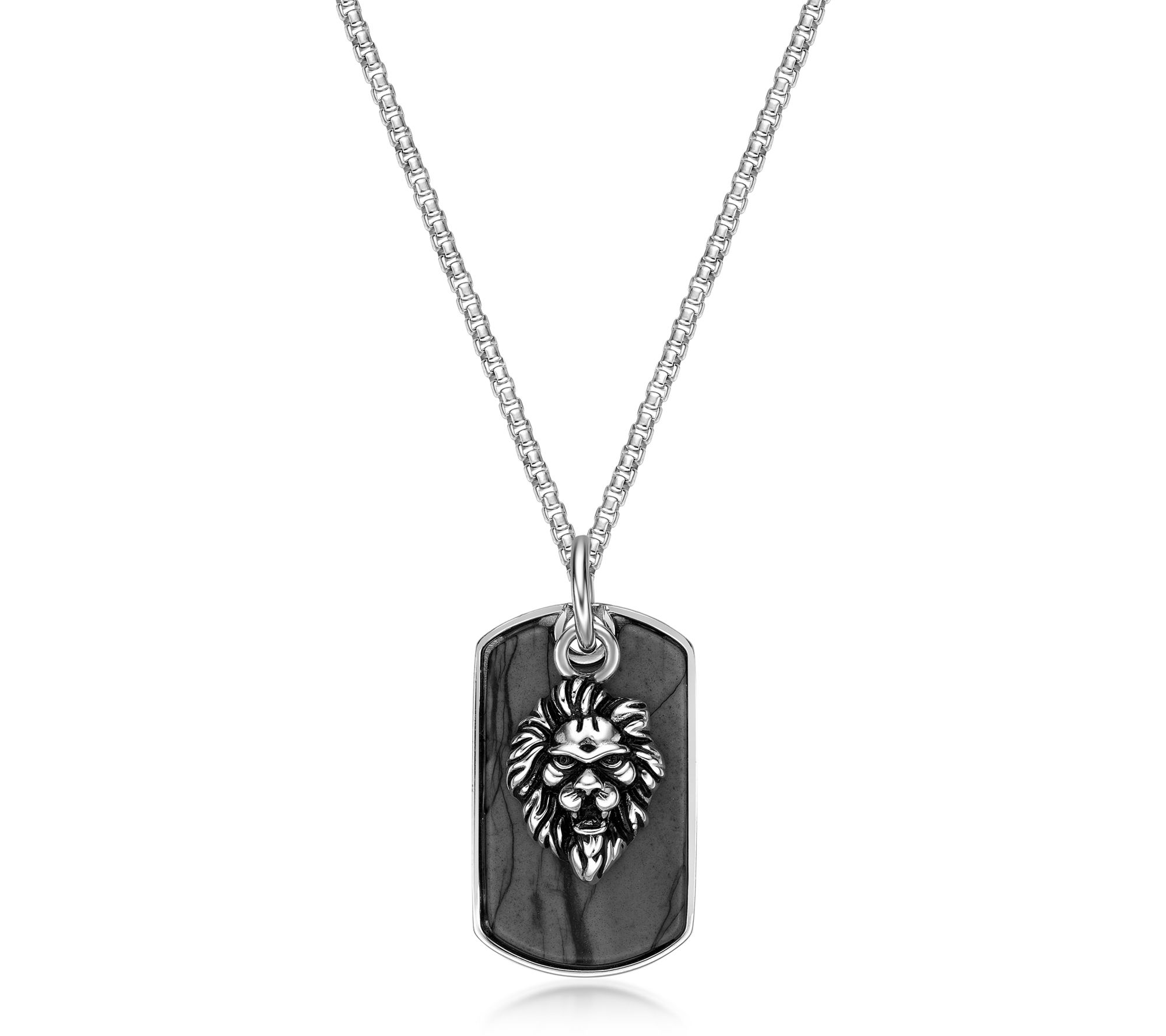 LYNX Men's Sterling Picasso Jasper Lion Tag Pendant w/ Chain