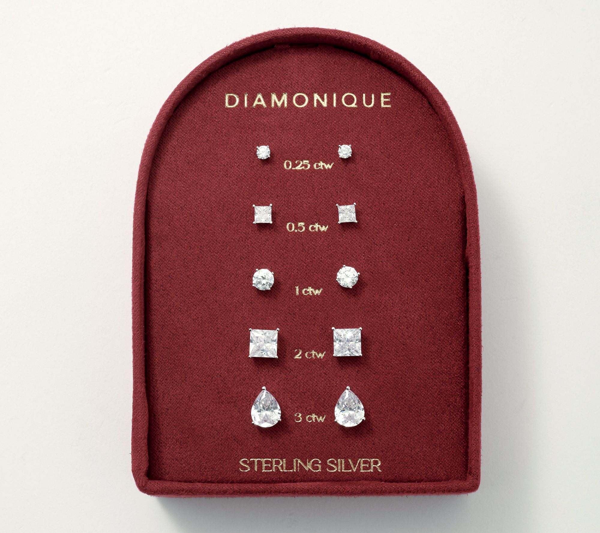 "As Is" Diamonique Classics Set of 5 Stud Earrings Sterling Silver