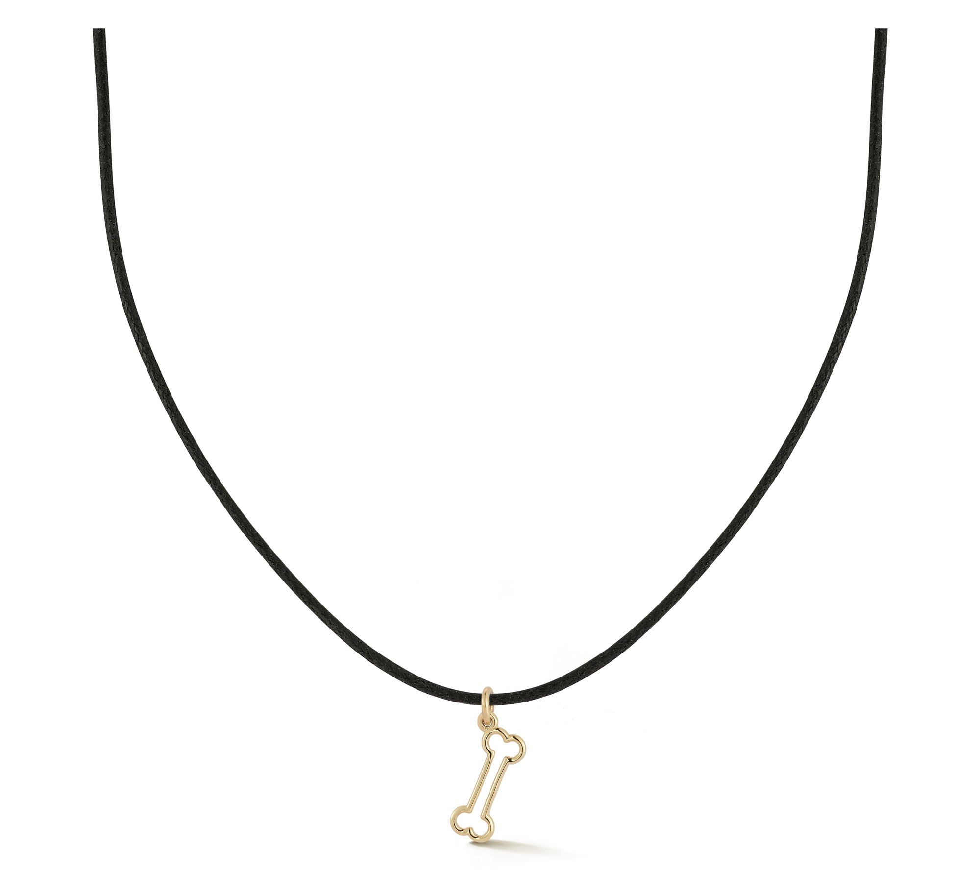 Italian Gold Bone Pendant w/ Black Cord Chain, 14K