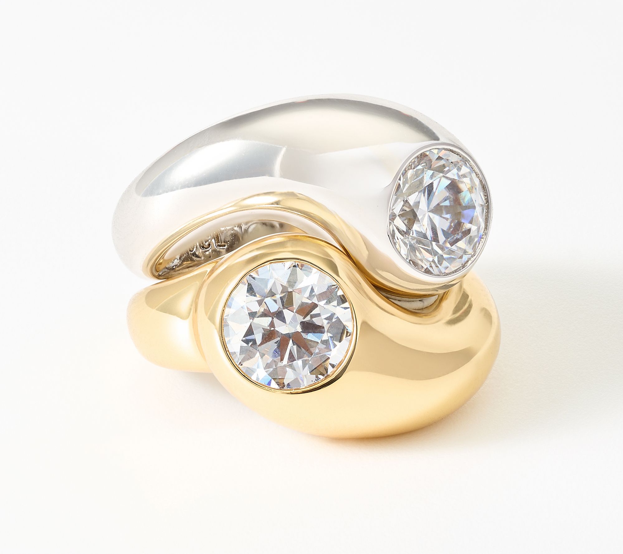 Diamonique x Jennifer Miller Set of 2 Yin Yang Brass Bestie Rings