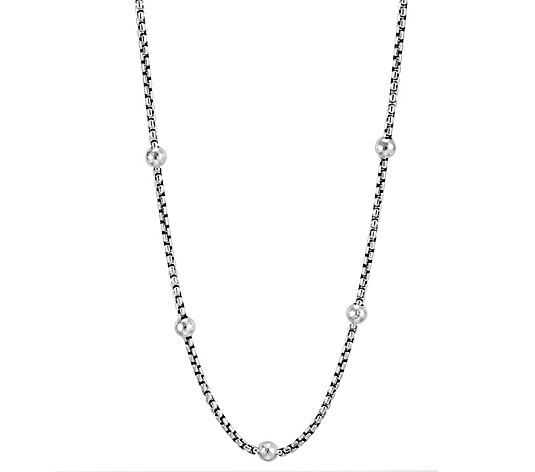 JAI Sterling Silver Station 3.7mm Box Chain 18"Necklace, 27g