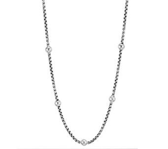 JAI Sterling Silver Station 3.7mm Box Chain 18"Necklace, 27g