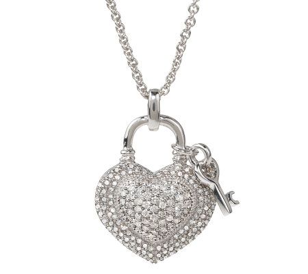 AffinityDiamond 3/4 ct tw Heart Lock &Key Pendant w/Chain