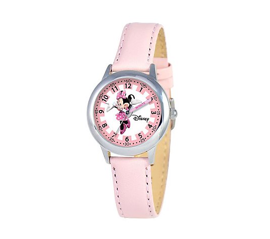 Disney Kids Minnie Mouse Pink Leather Band TimeTeacher Watch