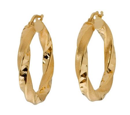 Veronese 18K Clad Diamond-Cut and Satin TwistedHoop Earrings