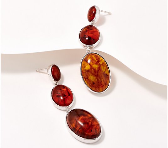 Affinity Gems Oval Amber Cabochon Drop Earrings, Sterling Silver