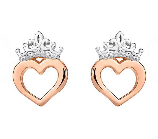 Disney Princess Two-Tone Crown Earrings, 14K Gold