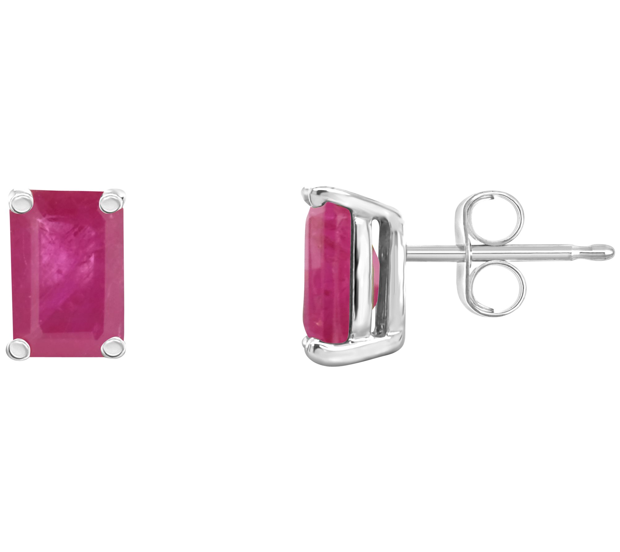 14K Gold Emerald-Cut 1.40 cttw Ruby Stud Earrin gs