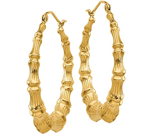 14K Bamboo Hoop Earrings - QVC.com