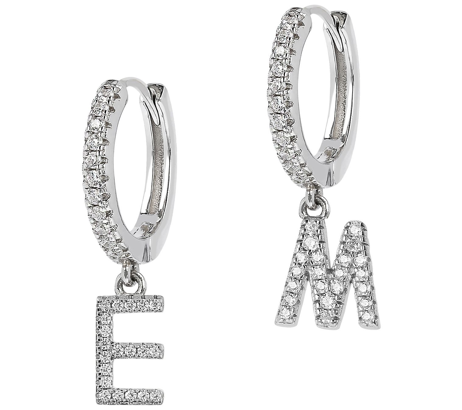 Diamonique Personalized Letter Hoop Earrings, S terling Silver