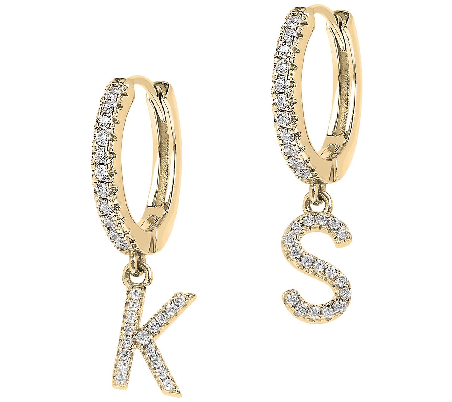 Diamonique Personalized Letter Hoop Earrings, S terling Silver