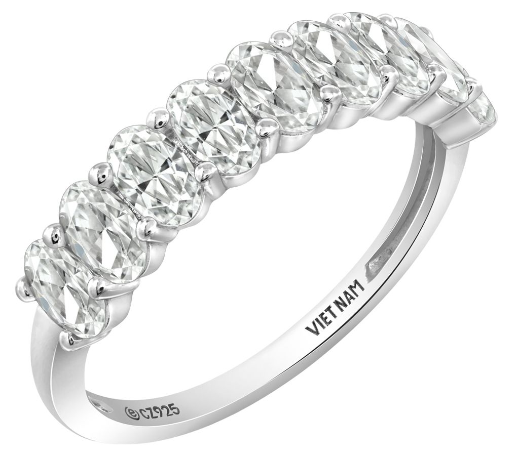 Diamonique Oval-Cut Semi-Eternity Band Ring, Sterling Silver