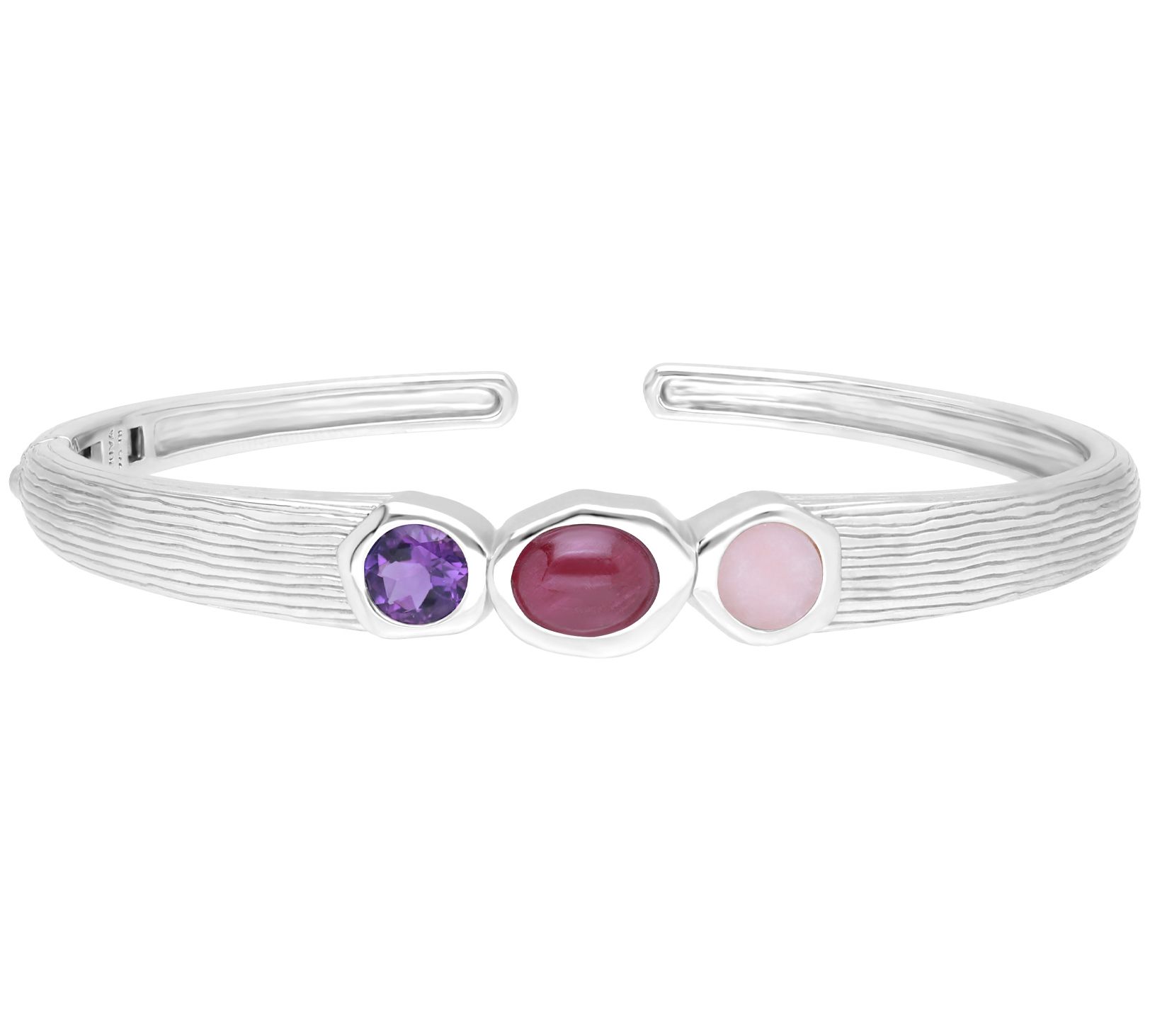 Ariva Silver Silk Textured Multi-Gemstone Cuff
