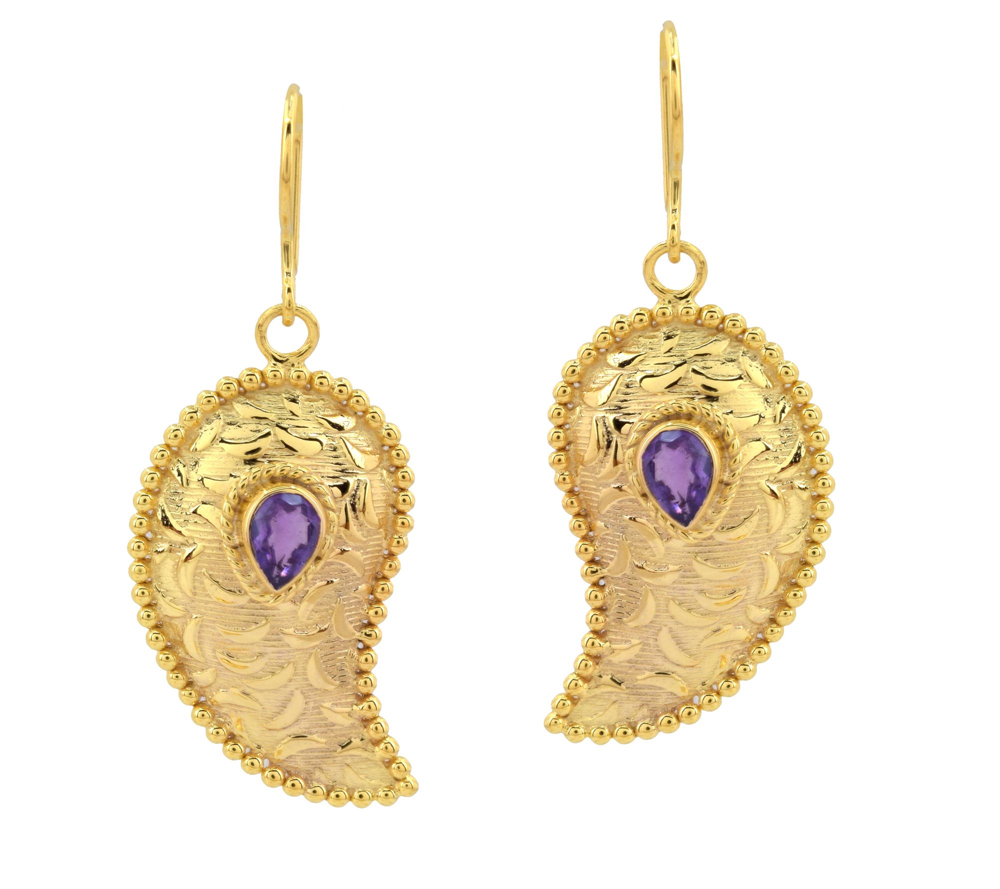 Artisan Crafted 14K Gold-Plated Amethyst Dangle Earrings