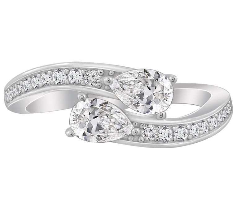 Diamonique Bypass Ring, Sterling Silver
