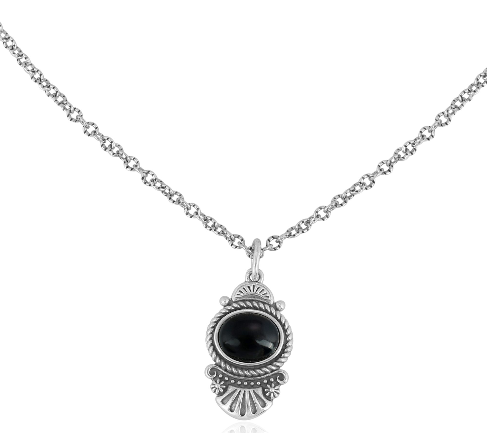 American West Sterling Silver Oval Gemstone Fan  Necklace