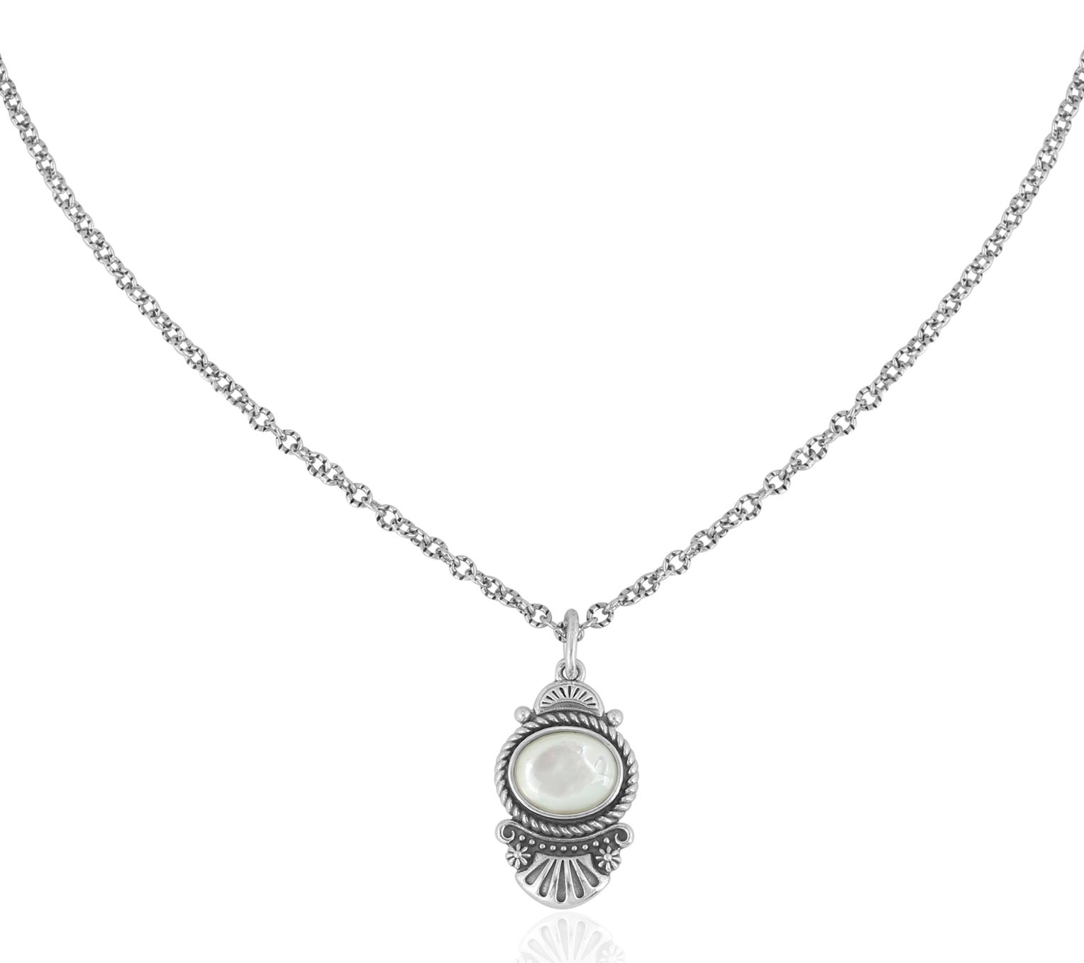 American West Sterling Silver Oval Gemstone Fan  Necklace
