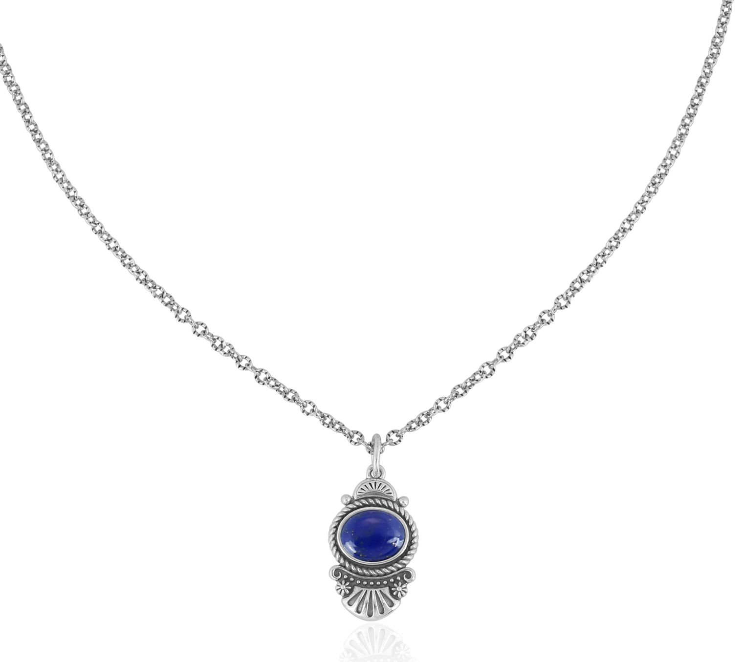 American West Sterling Silver Oval Gemstone Fan  Necklace
