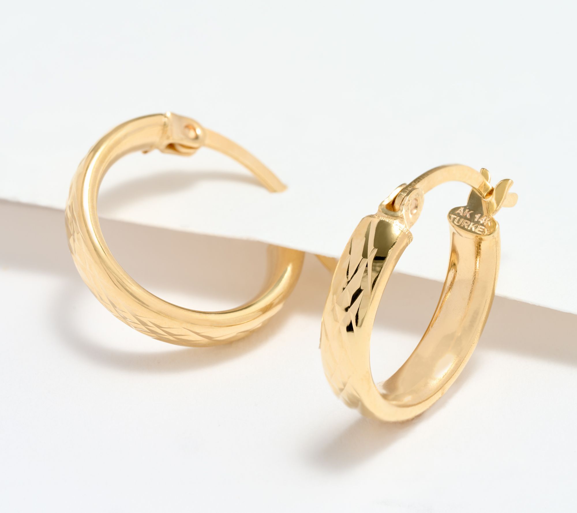 As Is Adorna 14K Polished or Diamond Cut 0.5" Hoops, 3.3mm