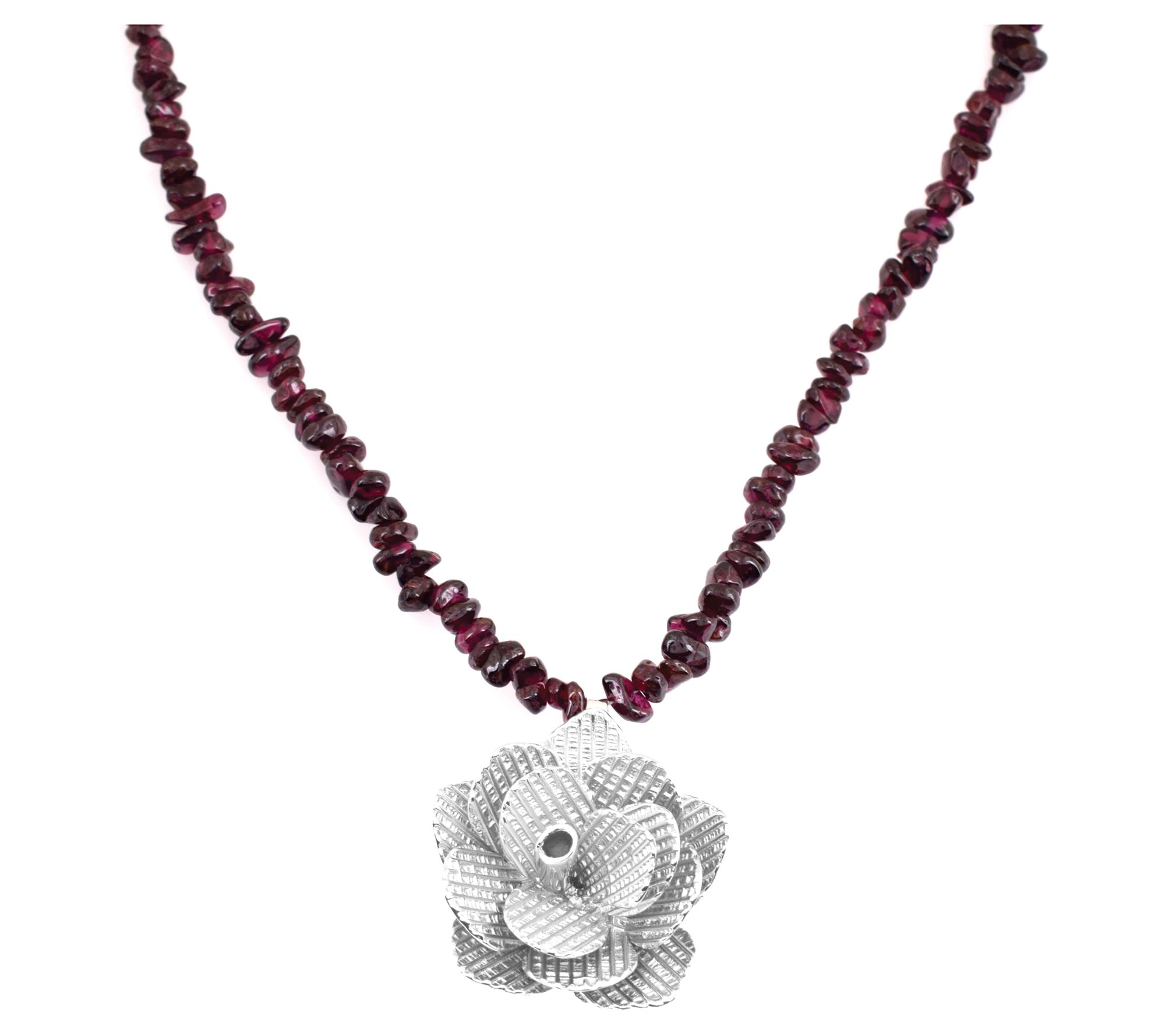 Artisan Crafted Handmade Garnet Floral Necklace , Sterling